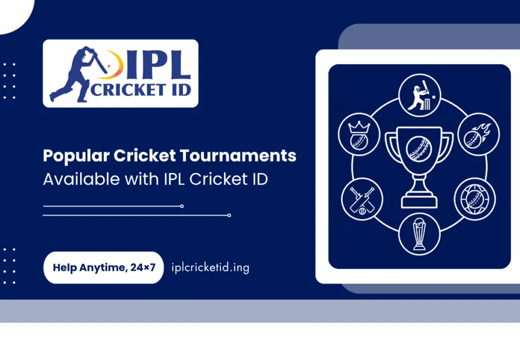 Explore popular cricket tournaments available with IPL Cricket ID, including IPL, T20 World Cup, ODI series, Test matches, and domestic leagues.